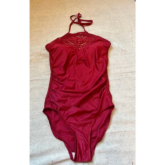Merona Swimsuit Swimwear Women's Small Long Wine Red One Piece Boho Swimsuit - Picture 1 of 7